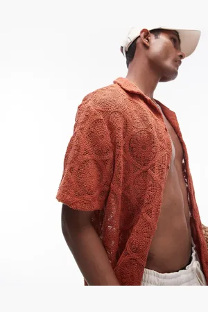 Topman Short sleeve crochet circles shirt in red