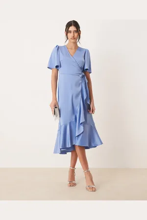 Y.A.S Satin wrap midi dress in