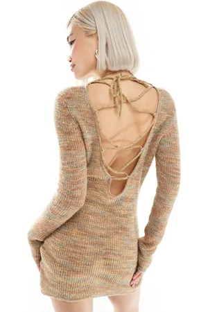COLLUSION Space dye knit dress with open back in