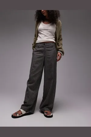 Topshop Linen low slung stripe pant in mono