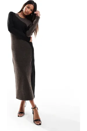 Style Cheat Knitted color block midi dress in