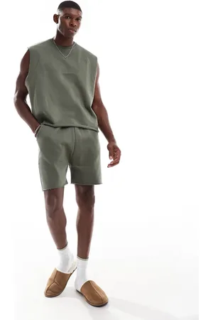 ASOS Pajama set with raw hem tank top and shorts in charcoal