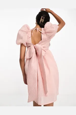 Style Cheat Puff sleeve jacquard mini dress in blush
