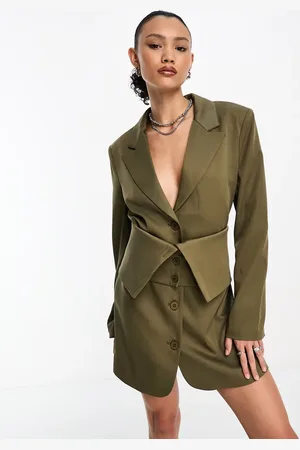 KYÒ The Brand tailored blazer mini dress with removeable foldover belt detail in khaki