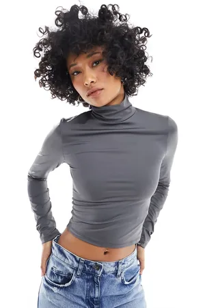 Stradivarius STR high neck long sleeve top in charcoal