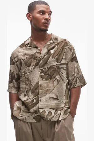 Topman Short sleeve relaxed metal print shirt in brown