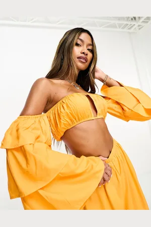 ASOS Ruffle sleeve beach crop top in - part of a set