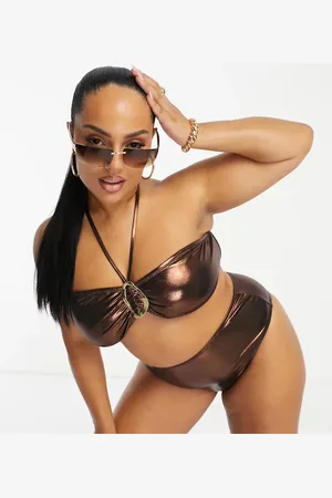 South Beach Bandeau gold buckle bikini top in metallic