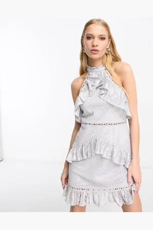 True Decadence Jacquard dress with ruffles in light