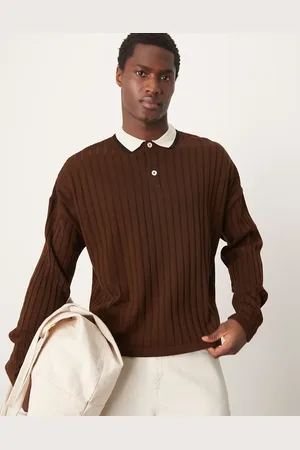 ASOS Knitted oversized boxy long sleeve polo in with contrast collar