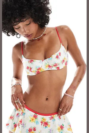 Frankies Bikinis Premium cola satin bikini top in sweet hibiscus satin shine