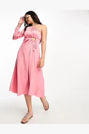 Moon River One shoulder tassel tie midi dress in