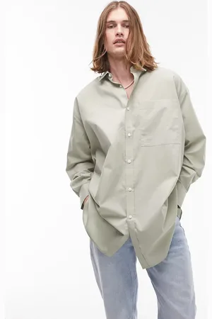 Topman Long sleeve super oversized fit shirt in sage