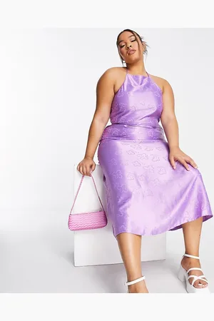 COLLUSION PLUS halterneck floral jacquard satin midi dress in