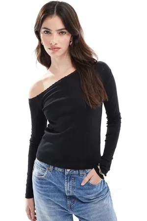 Cotton On Cotton On everfine asymmetric long sleeve knit top in black