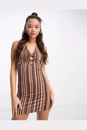 Daisy Street Y2K halter neck mini dress in retro stripe