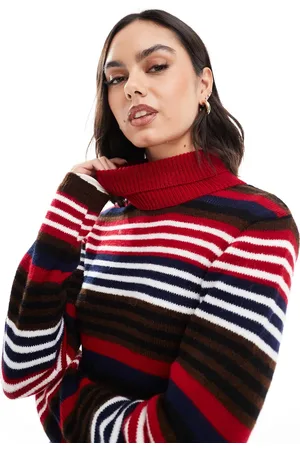 ASOS Turtleneck sweater in burgundy and navy stripe