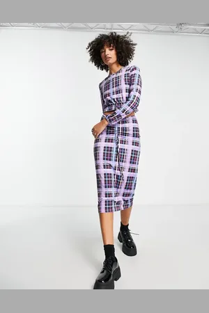 ONLY Exclusive ruched detail midi skirt in check - part of a set
