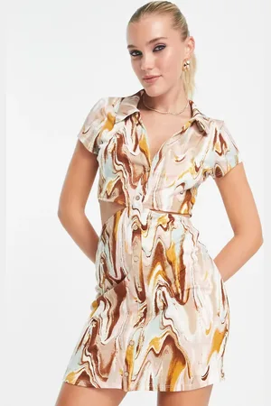 Gilli Cut out shirt dress in marble print
