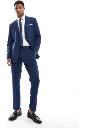 SELECTED Linen mix slim fit suit pants in dark