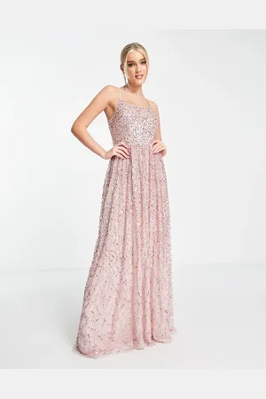 Maya Deluxe All-over embellished cross back maxi dress in taupe blush