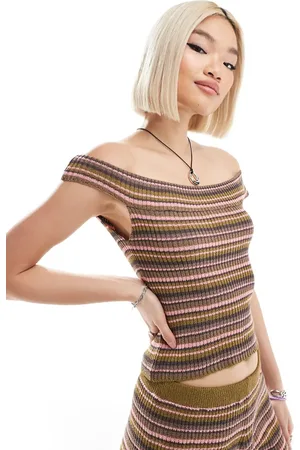 COLLUSION Knit bardot top in pink and - part of a set