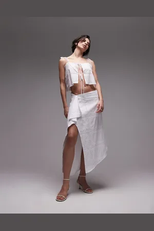 SNDYS Cotton embroidered drape detail midaxi skirt in - part of a set