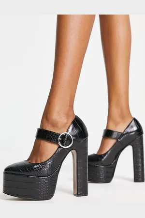 ASOS Preppy mary jane platform block heel shoes in croc