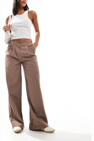 Reclaimed Mensy wide leg pants in beige pinstripe