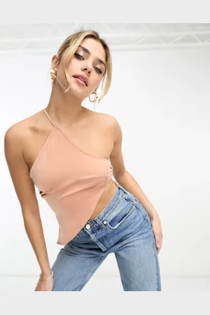 Gilli Satin asymmetric strappy top in peach