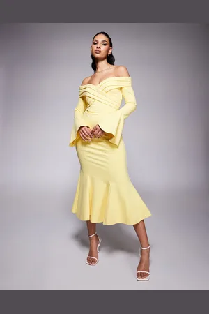 Lavish Alice Off shoulder fit and flare long midi dress in