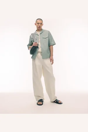 Topman Short sleeve relaxed revere utility double pocket shirt in sage