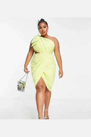 Lavish Alice One shoulder cut out detail wrap midi dress in lime