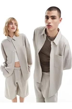 COLLUSION Unisex tailored oversized shirt in sand pinstripe - part of a set