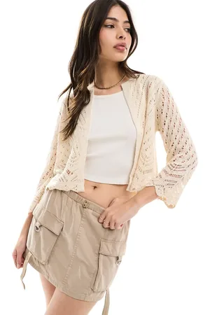 JDY 3/4 sleeve crop broderie cardigan in cream