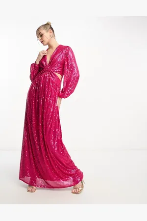 Style Cheat Sequin cut-out maxi dress in bright