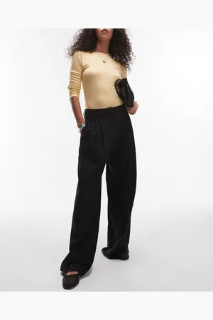 Topshop Linen mix high waist double pleat pants in