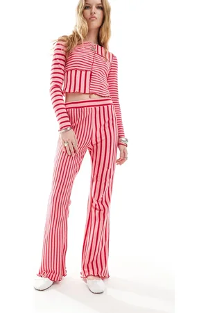 Neon Rose Spliced stripe wide leg pants in and pink - part of a set