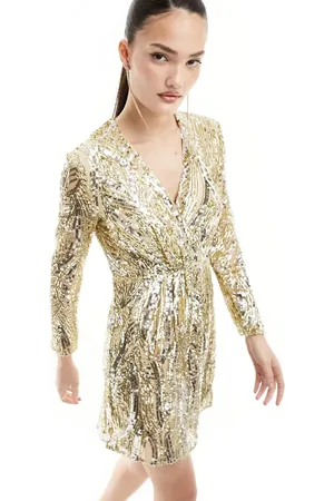 French Connection Wrap front embellished mini dress in