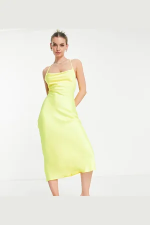 COLLUSION Satin cowl neck midi dress in bright