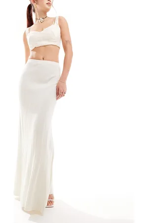 4th & Reckless Knit ribbed fishtail maxi skirt in cream