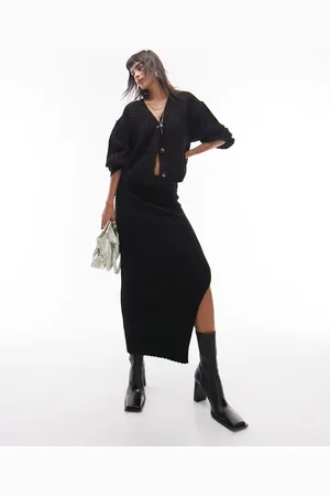 Topshop Knitted premium rib skirt in