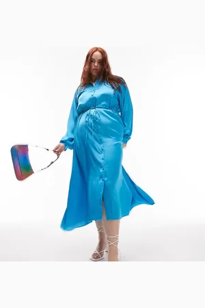 Topshop Satin midi shirt dress in