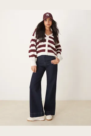 ASOS Fluffy oversized cardigan in burgundy stripe
