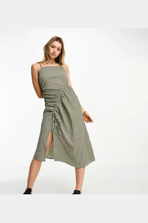 COLLUSION Festival plaid ruched midi dress in