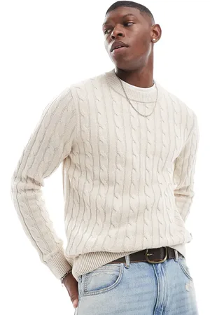 JACK & JONES Chunky cable knit sweater in cream