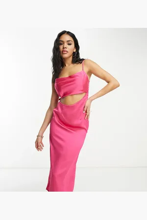 Public Desire X Paris Artiste Exclusive satin cut out midi dress in bright