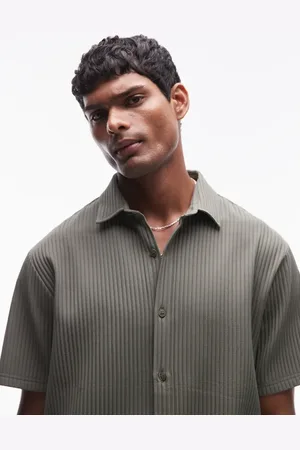 Topman Short sleeve button up plisse shirt in khaki