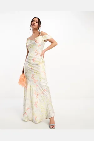 HOPE & IVY Cowl neck satin maxi dress in ivory floral
