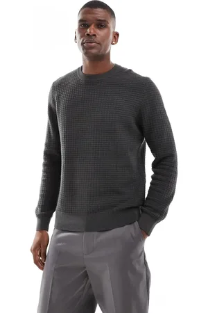 Only & Sons Waffle crew neck sweater in dark